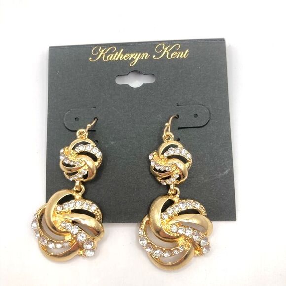 Katheryn Kent Gold Twist Rhinestone Dangle Earrings - Picture 1 of 4
